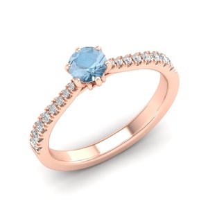 Bague en or rose 14 carats avec pierre précieuse aquamarine de 0,5 carat, taille ronde, personnalisée REYES, certifiée IGI, bagues de fiançailles pour femmes - Product Image 2