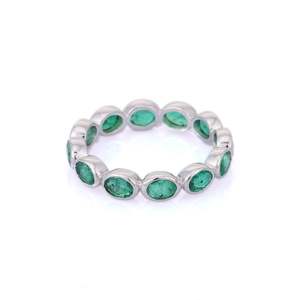 14K Solid <b>Gold</b> Emerald Eternity Band-Resizable Wedding <b>Ring</b> - Product Image 4