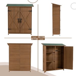 Casetta da Giardino in Legno Marrone con Porta Lucchettabile, Facile da Montare, Ripiani Rimovibili e Tetto a Spiovente - Product Image 3