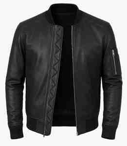 Blouson aviateur homme en cuir de mouton noir, coupe ajustée, col montant, poignets côtelés, fermeture éclair, style urbain personnalisé - Product Image 6