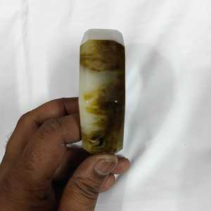 Hexagon Jade <b>Bangle</b> Bracelet Classic Unisex Fashion Jewelry Green Brown Marbled Pattern - Product Image 3