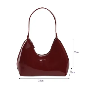 Sac à bandoulière de luxe pour femme, sac fourre-tout en cuir verni de haute qualité, sac de bras imperméable, sac à main de couleur unie pour femme - Product Image 3