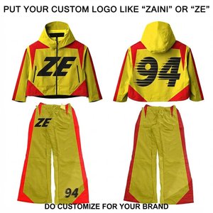 Conjunto Cortavientos de Poliéster/Nylon Premium Zaini Enterprises, 300g, Amarillo y Rojo, Chaqueta con Capucha y Pantalones, Personalizado para Hombre - Product Image 1