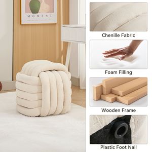 060-sgabello per il trucco ottomano in tessuto di ciniglia Design moderno con nodo comodo elegante sedile Beige per soggiorno camera da letto - Product Image 3