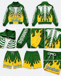 Windbreaker set Jacket & <b>Shorts</b> Set Flame Print Breathable <b>Polyester</b> Knitted Summer Outfit <b>Polyester</b> OEM LOW MOQ 10 - Product Image 6