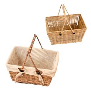 Eco-Friendly <b>Wicker</b> RATTAN Storage <b>Basket</b> Rustic Picnic <b>Basket</b> Rattan <b>with</b> Frame, Cotton Liner, <b>Handles</b> for Outdoor Use - Product Image 1