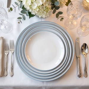 Plato de Melamina Azul Claro y Blanco, Diseño Minimalista, Vajilla de Grado Alimenticio No Tóxica para Fiestas y Bodas - Product Image 2