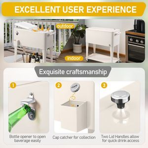 กล่องเก็บความเย็นสีขาวนม 80QT ขนาด 87.5*38.5*91 ซม. ทรงสี่เหลี่ยมผืนผ้า ทำจากพลาสติก พร้อมขาเหล็ก ท่อฉนวนกันความร้อนสำหรับแช่แข็ง แบบมีล้อเลื่อน - Product Image 3