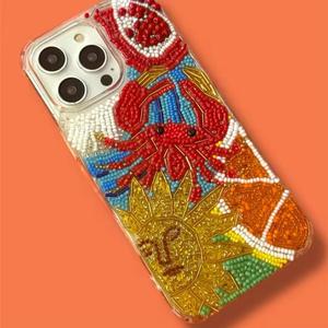 ซียานเคสโทรศัพท์ประดับลูกปัดทำมือสำหรับแอปเปิ้ล ไอโฟน 6 นิ้วฝาหลังป้องกันการกระแทกพร้อมลายดอกทานตะวันรูปกุ้งก้ามกราม - Product Image 1