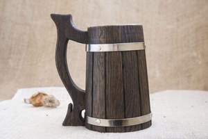 Vintage Wooden Mug with Handle Eco-Friendly and Microwave Safe Reusable <b>for</b> Home Use with Lid - Product Image 2