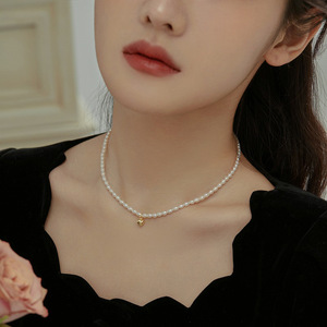 Exquisite 4-5mm Freshwater <b>Millet</b> Pearl Necklace S925 Silver Heart Pendant Light Luxury Exquisite Collarbone Chain Unique Design - Product Image 2