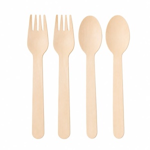 Fourchette jetable en bois de bouleau biodégradable pour hôtels, complexes hôteliers et restauration, 155 mm, finition lisse, service alimentaire, paquet de 100 pièces - Product Image 1