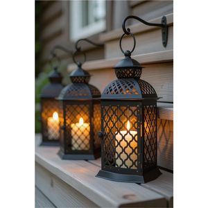 Lanterne suspendue vintage en métal noir, porte-bougie décoratif marocain pour jardin extérieur, patio, décoration de mariage, lanterne de Noël - Product Image 1