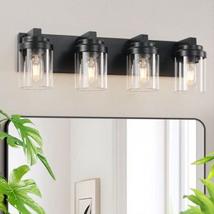 Lampada da Bagno a 4 Luci Nero Opaco con Paralume in Vetro Trasparente, Illuminazione Premium per Specchio e Mobile da Bagno - Product Image 1