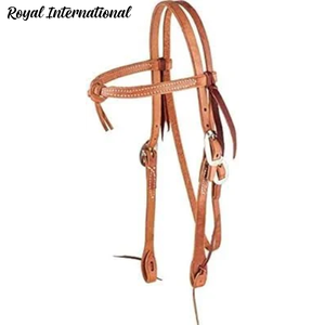 Bridon d'équitation en cuir véritable tressé à la main de style western, avec frontale en cuir brut de haute qualité et têtière réglable - Product Image 1
