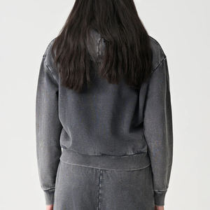 Sudadera con capucha gris para mujer, estilo urbano, con cremallera frontal, color liso, informal, de punto, manga larga, transpirable, tela lavada - Product Image 6