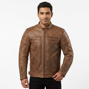 Chaqueta de cuero marrón vintage estilo retro con cremallera, abrigos cálidos de invierno a prueba de viento, chaqueta de moda para hombre. - Product Image 6