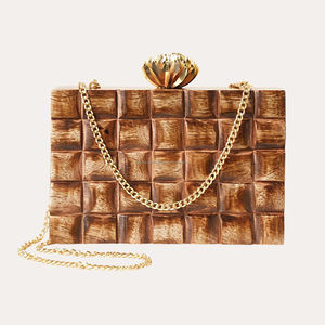 Pochette en bois faite à la main sac à main pour femmes perle décorée coton doublure Vintage mode décontracté pour les mariages Occasions spéciales - Product Image 5
