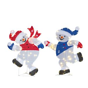 Set di 2 Pupazzi di Neve Luminosi 2D Pre-Illuminati per Decorazioni Natalizie, 120 Luci LED Bianco Caldo per Decorazioni Esterne Natalizie - Product Image 2