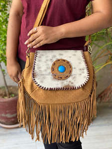 Sacs en cuir suédé faits à la main, sac à bandoulière en fourrure de vache, sac à main pour femme, nouveau style de sacs en cuir - Product Image 2