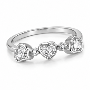 Anillo de Tres Piedras de Moissanita con Corte Corazón, Plata 925, Engaste de Bisel, Joyería Romántica de Compromiso para Mujer - Product Image 1