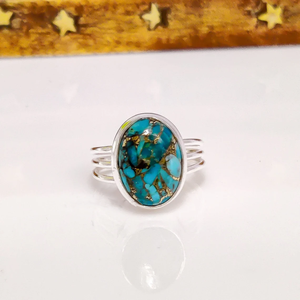Anillo de Plata de Ley 925 con Turquesa Azul Cobre, Joyería Hecha a Mano con Piedras Preciosas para Mujer - Product Image 1