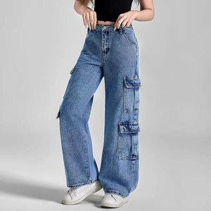 Jeans de Mezclilla Casuales de Cintura Alta para Mujer, Pantalones Cargo Transpirables de Cintura Alta con Talla Personalizada y Corte Holgado - Product Image 6
