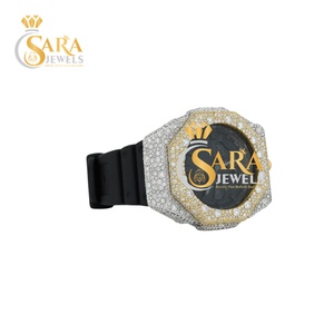 Reloj de diamantes de banda de cuero negro de calidad superior con diamantes reales y correa cómoda para hombres disponible al mejor precio - Product Image 2
