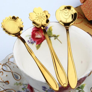 Gold Floral Design Stainless Steel <b>Spoon</b> Set Mirror Polish Party Dessert & <b>Coffee</b> Stirring <b>Spoon</b> in Best Price - Product Image 4