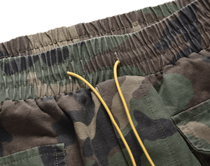 Shorts cargo en jean camouflage pour homme, taille mi-haute, cordon de serrage, taille élastique, plusieurs poches, style utilitaire hiver, coton respirant - Product Image 3