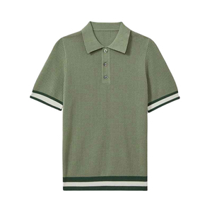 Polo de Punto para Hombre, Manga Corta, Color Verde Sólido, Estilo Casual, Corte Regular, Diseño con Botones al Frente - Product Image 1
