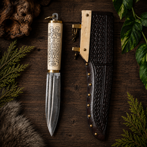 Couteau Viking artisanal, lame en acier carbone nordique, manche en os, étui en cuir, couteau Viking pour l'extérieur - Product Image 6