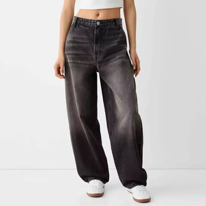 Jean large noir délavé pour femme, taille haute, coupe ample, style vintage, pantalon baggy streetwear - Product Image 1