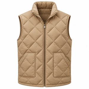 Blue Color Stand Collar Side <b>Pockets</b> Body <b>Warmer</b> Sleeveless Quick Dry Breathable Zipper Slim Fit Men's Winter Jacket - Product Image 4