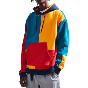 Sudadera con Capucha para Hombre, Diseño Color Block, Corte Holgado, Estilo Casual, Parches Decorativos, Felpa Francesa de Algodón, Estilo Otoñal - Product Image 4