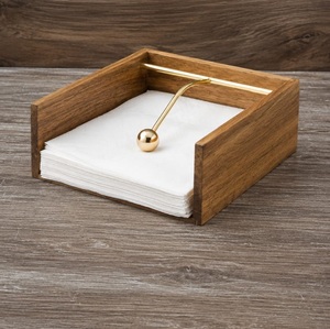 Modern Wooden Napkin Holder with Gold <b>Weighted</b> Arm Rustic Decorative Tissue Organizer for Home Kitchen Restaurant Hotel - Product Image 1