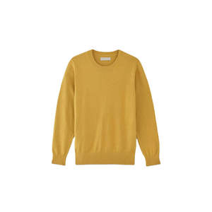 เสื้อสเวตเตอร์ไหมพรมคอกลมสีเหลืองมัสตาร์ดสำหรับผู้ชาย ทรงปกติ สวมใส่สบายๆ ในฤดูใบไม้ร่วง ผลิตจากผ้าฝ้าย 100% สีพื้น - Product Image 1
