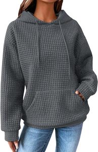 Sudadera con Capucha de Punto Tipo Waffle Rosa, Tendencia 2026, Unisex, Holgada, Informal, con Bolsillo, para Otoño - Product Image 6