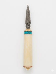 Cuchillo de té tradicional de madera con hoja de acero damasco y mango con anillo dorado - Product Image 4