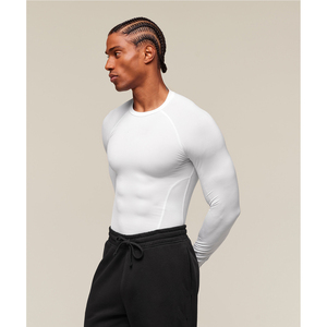 Men's <b>Long</b> <b>Sleeve</b> Compression Shirt Solid Gray O-Neck Slim Fit Quick Dry Knitted Polyester Sporty Workout <b>Top</b> - Product Image 6