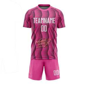 ชุดฟุตบอลสีชมพูแบบกำหนดเอง เสื้อฟุตบอลแขนสั้น พิมพ์ลายแบบซับลิเมชั่น ชื่อทีม ชื่อผู้เล่น - Product Image 2