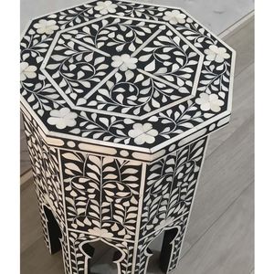 Mesa redonda de resina con incrustaciones de hueso auténtico, diseño moderno, para sala de estar. - Product Image 2