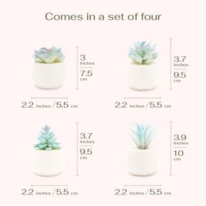 Set di Piante Succulente Artificiali Blu in Vasi di Ceramica Bianca, 4 Pezzi, Piante Finte da Interno per Ufficio e Decorazioni Natalizie per Donne - Product Image 5