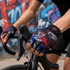 <b>Half</b> Finger Cycling Gloves Graffiti Print Anti <b>Slip</b> Gel Pad Urban Bike Gloves Wholesale OEM Custom Logo - Product Image 3