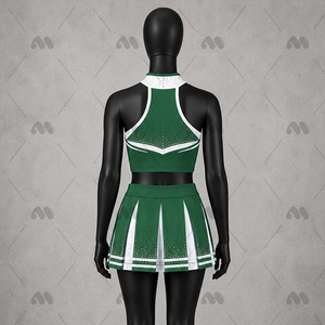Ensemble d'uniformes de cheerleading personnalisés pour femmes : Haut dos nu, jupe plissée, imprimé scintillant, tenue de performance d'équipe en polyester avec transfert thermique - Product Image 4