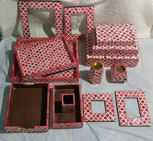 Ensemble de papeterie de bureau en incrustation d'os élégant et durable plateau papier et cadre photo porte-stylo et boîtes à documents bougeoir - Product Image 5