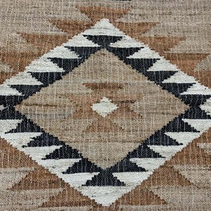 Handmade Modern Jute Area <b>Rug</b> Natural Woven <b>Boho</b> Kilim Carpet Solid Color Extra Thick PET Friendly Reversible Office Decor - Product Image 5