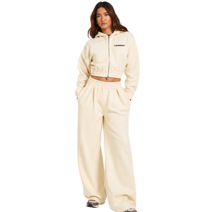 Women Cropped Hoodie Tracksuit Set Pullover Sweatshirt Wide Leg <b>Trousers</b> Elastic Waist Casual Two Piece Lounge Outfit Wholesales - Product Image 1
