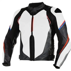Blouson de moto en cuir PU noir et blanc pour homme, col rond, fermeture éclair, coupe-vent, à capuche, streetwear, manches régulières, couleur unie, séchage rapide - Product Image 2