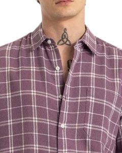 Custom <b>Men</b> Mauve Check Casual <b>Shirt</b> Cotton Polyester Long Sleeve Button Down Plaid <b>Shirt</b> <b>For</b> Wholesale OEM Manufacturing Export - Product Image 4